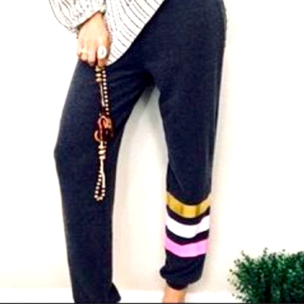 Chaser Black Track Pants with Gold, White, Pink & Purple Cuff Stripes